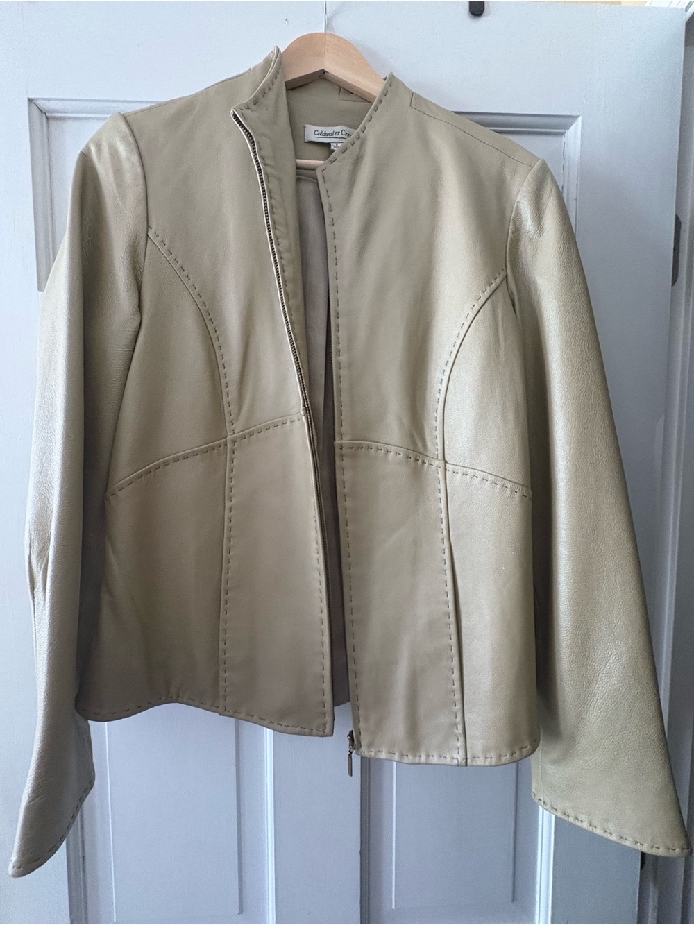 Coldwater Creek Light Cream Leather Zip Jacket